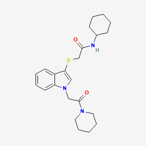 molecular formula C23H31N3O2S B2909323 N-cyclohexyl-2-{[1-(2-oxo-2-piperidin-1-ylethyl)-1H-indol-3-yl]thio}acetamide CAS No. 878053-26-0