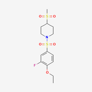 molecular formula C14H20FNO5S2 B2909334 1-((4-Ethoxy-3-fluorophenyl)sulfonyl)-4-(methylsulfonyl)piperidine CAS No. 1448123-71-4