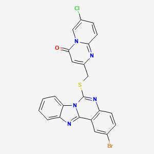 molecular formula C23H13BrClN5OS B2909380 2-[(2-Bromobenzimidazolo[1,2-c]quinazolin-6-yl)sulfanylmethyl]-7-chloropyrido[1,2-a]pyrimidin-4-one CAS No. 689227-29-0