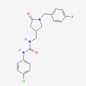 molecular formula C19H19ClFN3O2 B2909393 1-(4-Chlorophenyl)-3-((1-(4-fluorobenzyl)-5-oxopyrrolidin-3-yl)methyl)urea CAS No. 946220-37-7
