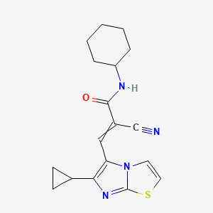 molecular formula C18H20N4OS B2909395 2-cyano-N-cyclohexyl-3-{6-cyclopropylimidazo[2,1-b][1,3]thiazol-5-yl}prop-2-enamide CAS No. 1424628-80-7