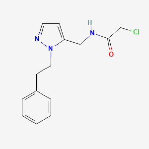 molecular formula C14H16ClN3O B2909397 2-Chloro-N-[[2-(2-phenylethyl)pyrazol-3-yl]methyl]acetamide CAS No. 2411274-72-9