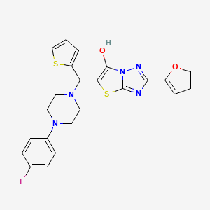 molecular formula C23H20FN5O2S2 B2909447 5-((4-(4-Fluorophenyl)piperazin-1-yl)(thiophen-2-yl)methyl)-2-(furan-2-yl)thiazolo[3,2-b][1,2,4]triazol-6-ol CAS No. 898453-79-7