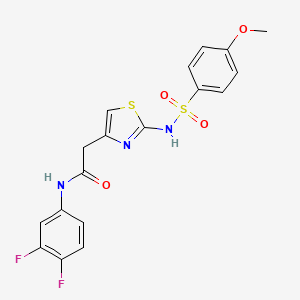 molecular formula C18H15F2N3O4S2 B2909452 N-(3,4-difluorophenyl)-2-(2-(4-methoxyphenylsulfonamido)thiazol-4-yl)acetamide CAS No. 922000-80-4