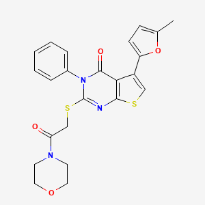 molecular formula C23H21N3O4S2 B2909454 5-(5-methylfuran-2-yl)-2-{[2-(morpholin-4-yl)-2-oxoethyl]sulfanyl}-3-phenyl-3H,4H-thieno[2,3-d]pyrimidin-4-one CAS No. 380455-00-5