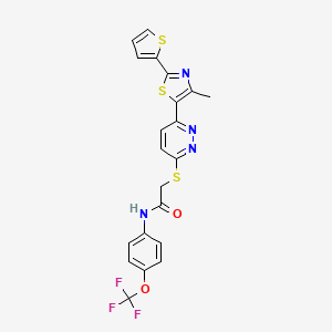 molecular formula C21H15F3N4O2S3 B2909456 2-((6-(4-methyl-2-(thiophen-2-yl)thiazol-5-yl)pyridazin-3-yl)thio)-N-(4-(trifluoromethoxy)phenyl)acetamide CAS No. 923173-44-8