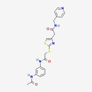 B2909470 N-(3-acetamidophenyl)-2-((4-(2-oxo-2-((pyridin-4-ylmethyl)amino)ethyl)thiazol-2-yl)thio)acetamide CAS No. 953927-77-0
