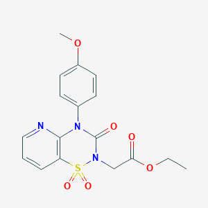 molecular formula C17H17N3O6S B2909510 ethyl 2-(4-(4-methoxyphenyl)-1,1-dioxido-3-oxo-3,4-dihydro-2H-pyrido[2,3-e][1,2,4]thiadiazin-2-yl)acetate CAS No. 1251578-08-1