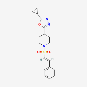 molecular formula C18H21N3O3S B2909520 (E)-2-cyclopropyl-5-(1-(styrylsulfonyl)piperidin-4-yl)-1,3,4-oxadiazole CAS No. 1211949-58-4