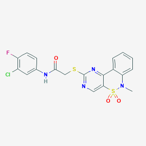 N-(3-chloro-4-fluorophenyl)-2-((6-methyl-5,5-dioxido-6H-benzo[c]pyrimido[4,5-e][1,2]thiazin-2-yl)thio)acetamide