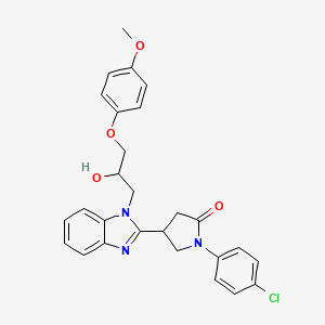 molecular formula C27H26ClN3O4 B2909550 1-(4-chlorophenyl)-4-{1-[2-hydroxy-3-(4-methoxyphenoxy)propyl]-1H-benzimidazol-2-yl}pyrrolidin-2-one CAS No. 1018125-52-4