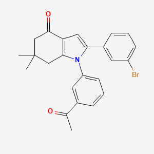 molecular formula C24H22BrNO2 B2909562 1-(3-Acetylphenyl)-2-(3-bromophenyl)-6,6-dimethyl-5,7-dihydroindol-4-one CAS No. 1024112-42-2
