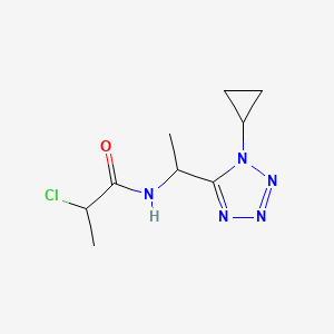 molecular formula C9H14ClN5O B2909564 2-Chloro-N-[1-(1-cyclopropyltetrazol-5-yl)ethyl]propanamide CAS No. 2411198-89-3