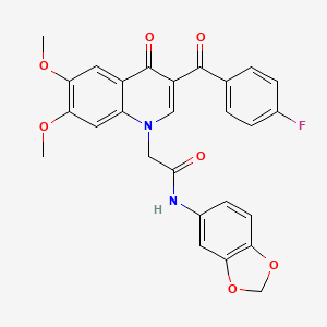 molecular formula C27H21FN2O7 B2909582 N-(1,3-benzodioxol-5-yl)-2-[3-(4-fluorobenzoyl)-6,7-dimethoxy-4-oxoquinolin-1-yl]acetamide CAS No. 866590-02-5