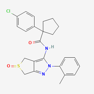 molecular formula C24H24ClN3O2S B2909596 1-(4-chlorophenyl)-N-(5-oxido-2-(o-tolyl)-4,6-dihydro-2H-thieno[3,4-c]pyrazol-3-yl)cyclopentanecarboxamide CAS No. 1017691-58-5