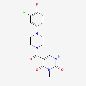 molecular formula C16H16ClFN4O3 B2909617 5-(4-(3-chloro-4-fluorophenyl)piperazine-1-carbonyl)-3-methylpyrimidine-2,4(1H,3H)-dione CAS No. 1396880-85-5