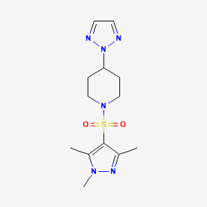 molecular formula C13H20N6O2S B2909618 4-(2H-1,2,3-triazol-2-yl)-1-((1,3,5-trimethyl-1H-pyrazol-4-yl)sulfonyl)piperidine CAS No. 2201577-37-7