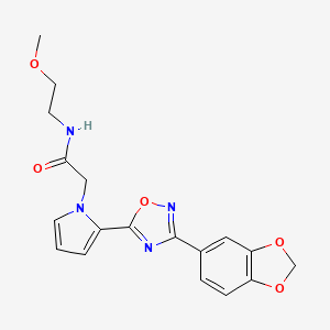 molecular formula C18H18N4O5 B2909644 2-{2-[3-(1,3-benzodioxol-5-yl)-1,2,4-oxadiazol-5-yl]-1H-pyrrol-1-yl}-N-(2-methoxyethyl)acetamide CAS No. 1260990-37-1