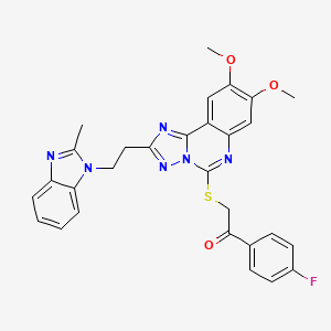 2-({8,9-dimethoxy-2-[2-(2-methyl-1H-1,3-benzodiazol-1-yl)ethyl]-[1,2,4]triazolo[1,5-c]quinazolin-5-yl}sulfanyl)-1-(4-fluorophenyl)ethan-1-one