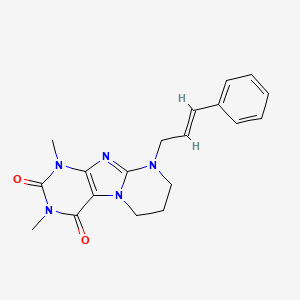 molecular formula C19H21N5O2 B2909667 9-cinnamyl-1,3-dimethyl-6,7,8,9-tetrahydropyrimido[2,1-f]purine-2,4(1H,3H)-dione CAS No. 1190323-50-2