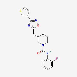 molecular formula C19H19FN4O2S B2909683 N-(2-fluorophenyl)-3-((3-(thiophen-3-yl)-1,2,4-oxadiazol-5-yl)methyl)piperidine-1-carboxamide CAS No. 1788681-99-1