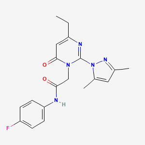 molecular formula C19H20FN5O2 B2909688 2-(2-(3,5-dimethyl-1H-pyrazol-1-yl)-4-ethyl-6-oxopyrimidin-1(6H)-yl)-N-(4-fluorophenyl)acetamide CAS No. 1007024-16-9