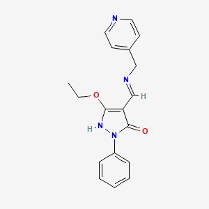 molecular formula C18H18N4O2 B2909699 5-ethoxy-2-phenyl-4-{[(4-pyridinylmethyl)amino]methylene}-2,4-dihydro-3H-pyrazol-3-one CAS No. 338751-04-5