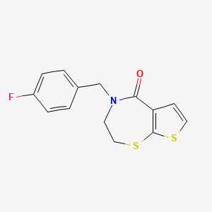 molecular formula C14H12FNOS2 B2909736 4-(4-fluorobenzyl)-3,4-dihydrothieno[3,2-f][1,4]thiazepin-5(2H)-one CAS No. 478080-74-9