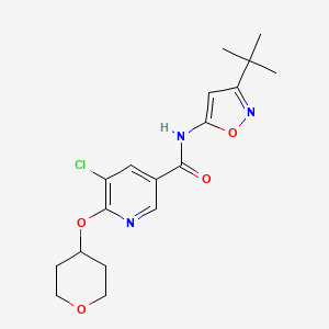 molecular formula C18H22ClN3O4 B2909741 N-(3-(tert-butyl)isoxazol-5-yl)-5-chloro-6-((tetrahydro-2H-pyran-4-yl)oxy)nicotinamide CAS No. 1903026-65-2