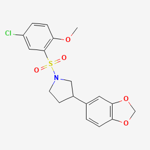 molecular formula C18H18ClNO5S B2909758 3-(Benzo[d][1,3]dioxol-5-yl)-1-((5-chloro-2-methoxyphenyl)sulfonyl)pyrrolidine CAS No. 1328334-96-8