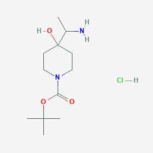 molecular formula C12H25ClN2O3 B2909833 tert-Butyl 4-(1-aminoethyl)-4-hydroxypiperidine-1-carboxylate hydrochloride CAS No. 2228087-89-4