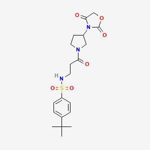 molecular formula C20H27N3O6S B2909864 4-(tert-butyl)-N-(3-(3-(2,4-dioxooxazolidin-3-yl)pyrrolidin-1-yl)-3-oxopropyl)benzenesulfonamide CAS No. 2034360-64-8
