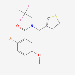 molecular formula C15H13BrF3NO2S B2909875 2-bromo-5-methoxy-N-(thiophen-3-ylmethyl)-N-(2,2,2-trifluoroethyl)benzamide CAS No. 1234952-83-0