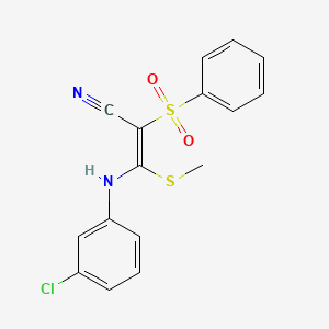 B2909933 (Z)-2-(benzenesulfonyl)-3-(3-chloroanilino)-3-methylsulfanylprop-2-enenitrile CAS No. 1025268-52-3