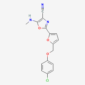molecular formula C16H12ClN3O3 B2909948 2-(5-((4-Chlorophenoxy)methyl)furan-2-yl)-5-(methylamino)oxazole-4-carbonitrile CAS No. 931968-13-7