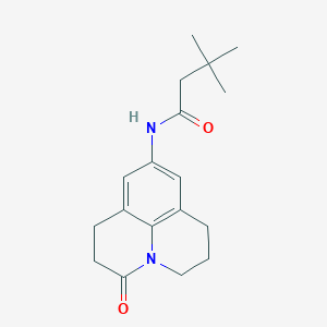 molecular formula C18H24N2O2 B2909976 3,3-dimethyl-N-(3-oxo-1,2,3,5,6,7-hexahydropyrido[3,2,1-ij]quinolin-9-yl)butanamide CAS No. 898411-74-0