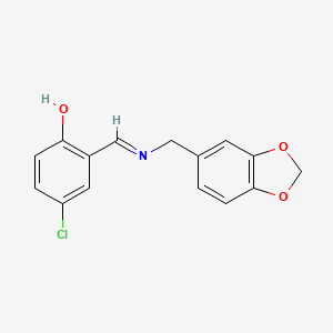 molecular formula C15H12ClNO3 B2909995 2-{(E)-[(1,3-benzodioxol-5-ylmethyl)imino]methyl}-4-chlorophenol CAS No. 1232824-72-4