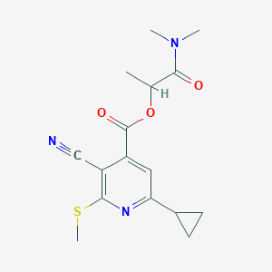 molecular formula C16H19N3O3S B2910003 1-(Dimethylcarbamoyl)ethyl 3-cyano-6-cyclopropyl-2-(methylsulfanyl)pyridine-4-carboxylate CAS No. 1090003-94-3