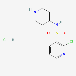 molecular formula C11H17Cl2N3O2S B2910014 2-chloro-6-methyl-N-(piperidin-4-yl)pyridine-3-sulfonamide hydrochloride CAS No. 2094300-43-1