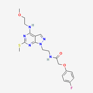molecular formula C19H23FN6O3S B2910017 2-(4-fluorophenoxy)-N-(2-(4-((2-methoxyethyl)amino)-6-(methylthio)-1H-pyrazolo[3,4-d]pyrimidin-1-yl)ethyl)acetamide CAS No. 941941-96-4