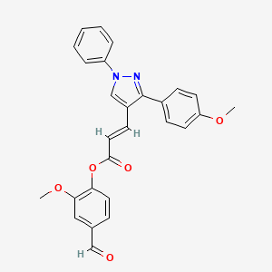 molecular formula C27H22N2O5 B2910019 (4-formyl-2-methoxyphenyl) (E)-3-[3-(4-methoxyphenyl)-1-phenylpyrazol-4-yl]prop-2-enoate CAS No. 380895-31-8