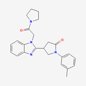molecular formula C24H26N4O2 B2910021 4-(1-(2-oxo-2-(pyrrolidin-1-yl)ethyl)-1H-benzo[d]imidazol-2-yl)-1-(m-tolyl)pyrrolidin-2-one CAS No. 942883-87-6