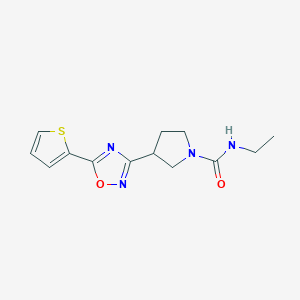 molecular formula C13H16N4O2S B2910036 N-ethyl-3-(5-(thiophen-2-yl)-1,2,4-oxadiazol-3-yl)pyrrolidine-1-carboxamide CAS No. 2034278-22-1