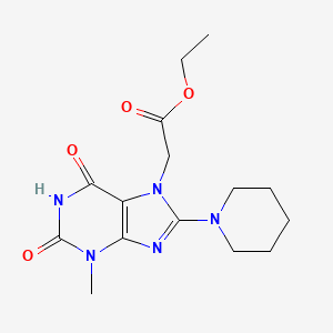 molecular formula C15H21N5O4 B2910037 Ethyl 2-(3-methyl-2,6-dioxo-8-piperidin-1-ylpurin-7-yl)acetate CAS No. 331235-50-8