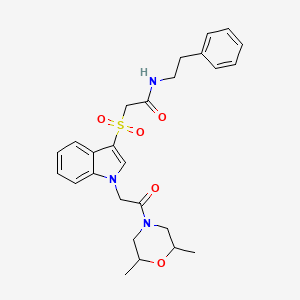 molecular formula C26H31N3O5S B2910049 2-((1-(2-(2,6-dimethylmorpholino)-2-oxoethyl)-1H-indol-3-yl)sulfonyl)-N-phenethylacetamide CAS No. 894022-03-8