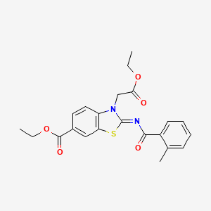 molecular formula C22H22N2O5S B2910050 (Z)-ethyl 3-(2-ethoxy-2-oxoethyl)-2-((2-methylbenzoyl)imino)-2,3-dihydrobenzo[d]thiazole-6-carboxylate CAS No. 865246-90-8