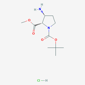 molecular formula C11H21ClN2O4 B2910053 1-tert-butyl 2-methyl (2S,3R)-3-amino-1,2-pyrrolidinedicarboxylate hydrochloride CAS No. 1881275-89-3