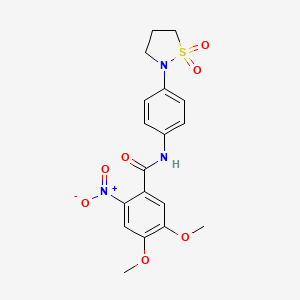 molecular formula C18H19N3O7S B2910060 N-(4-(1,1-dioxidoisothiazolidin-2-yl)phenyl)-4,5-dimethoxy-2-nitrobenzamide CAS No. 941948-94-3
