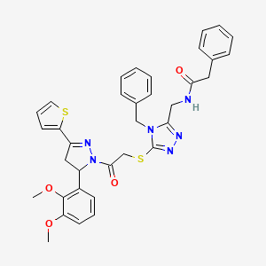 molecular formula C35H34N6O4S2 B2910061 N-((4-benzyl-5-((2-(5-(2,3-dimethoxyphenyl)-3-(thiophen-2-yl)-4,5-dihydro-1H-pyrazol-1-yl)-2-oxoethyl)thio)-4H-1,2,4-triazol-3-yl)methyl)-2-phenylacetamide CAS No. 361149-28-2