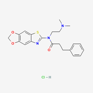 molecular formula C21H24ClN3O3S B2910062 N-([1,3]dioxolo[4',5':4,5]benzo[1,2-d]thiazol-6-yl)-N-(2-(dimethylamino)ethyl)-3-phenylpropanamide hydrochloride CAS No. 1189949-99-2